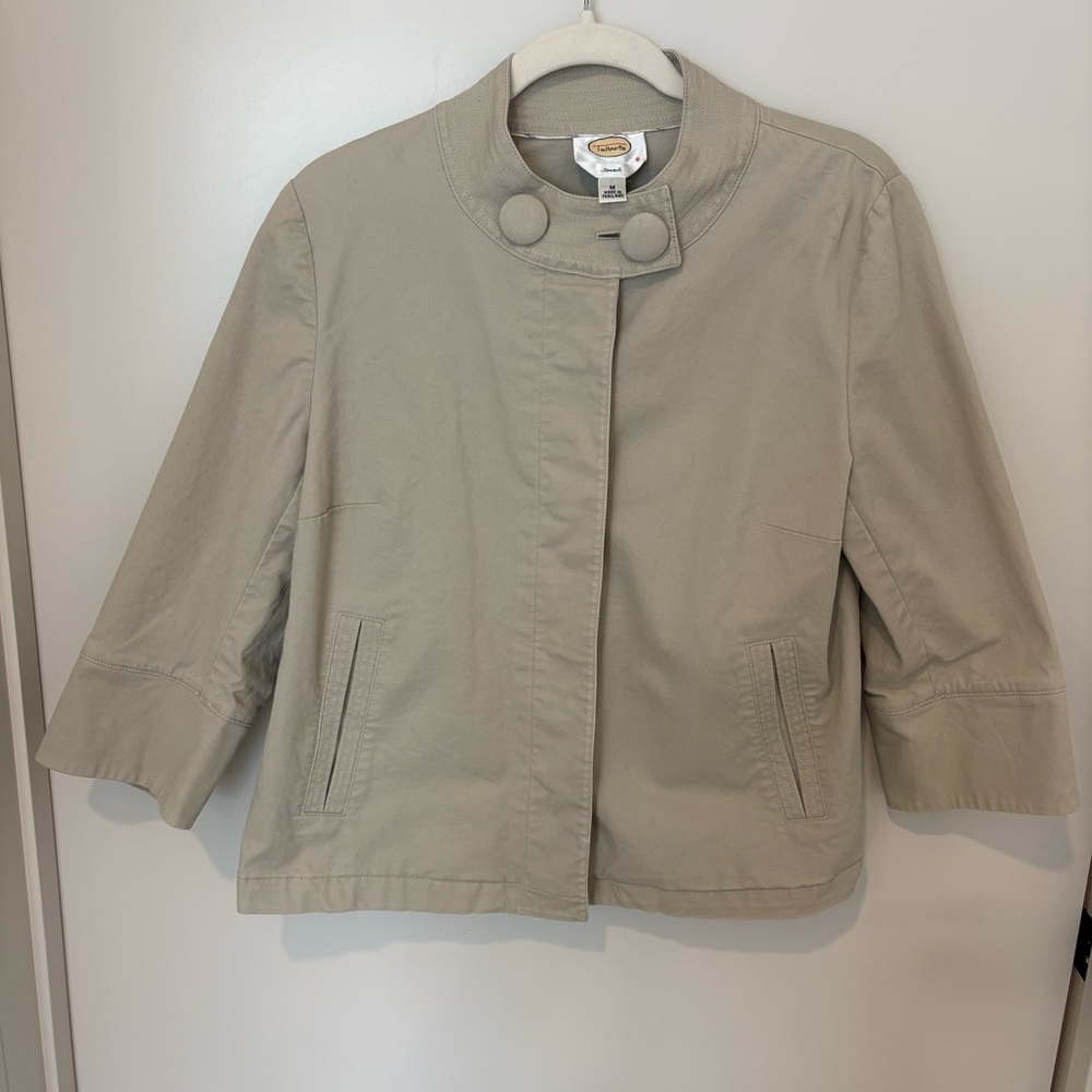 Talbots Vintage Beige Cropped Classic Trench Coat Jacket Spring Capsule Cotton